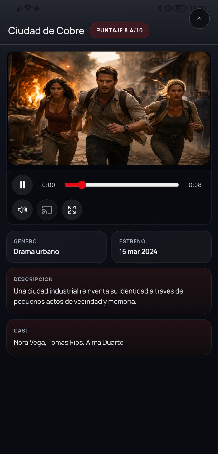 Modal móvil de detalle de película en Xtre4m Player