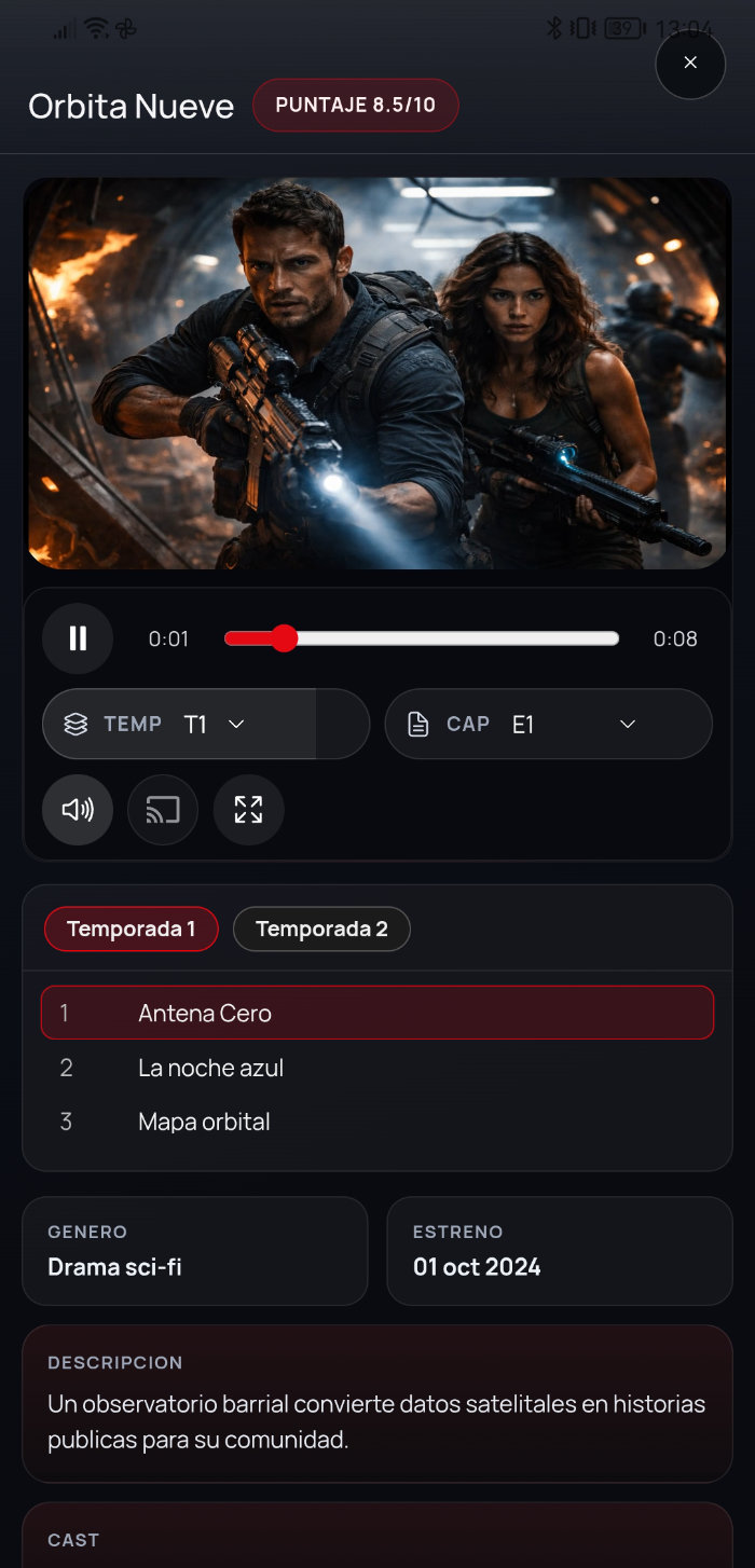 Modal móvil de detalle de serie en Xtre4m Player