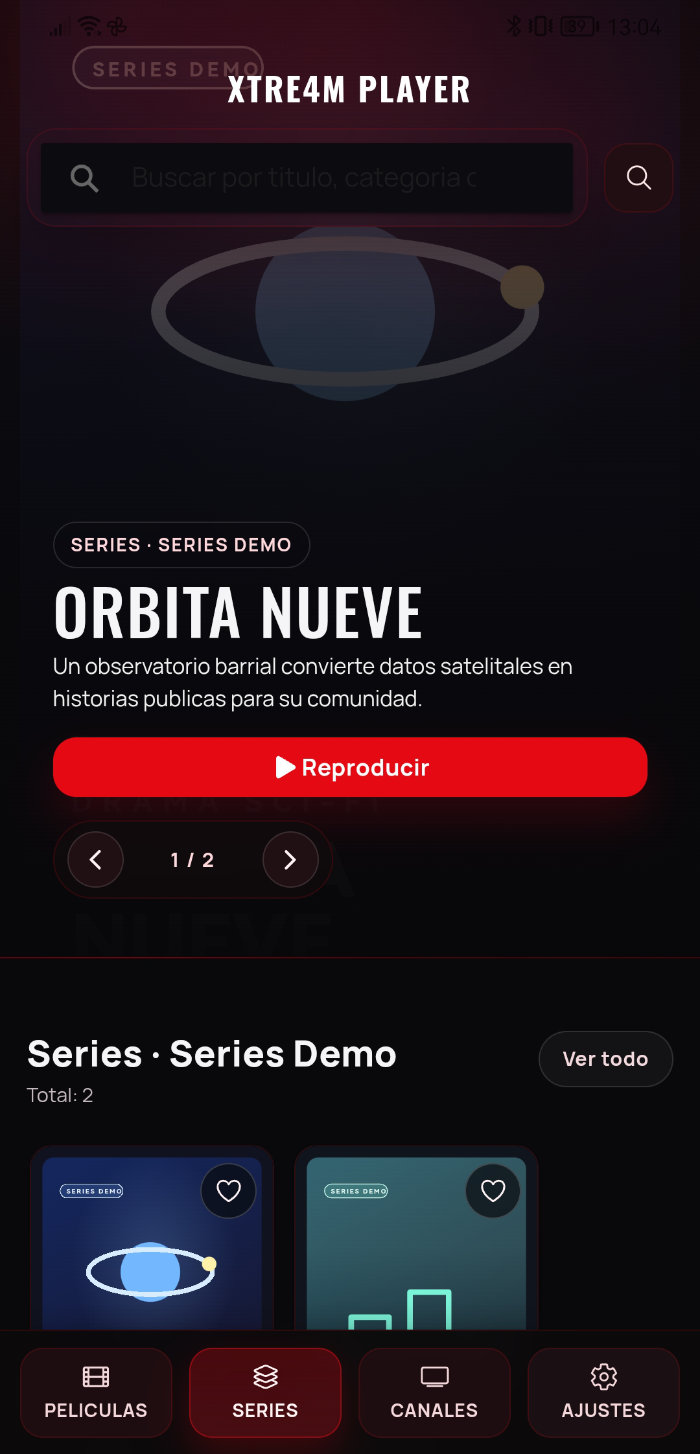Pantalla móvil de series en Xtre4m Player